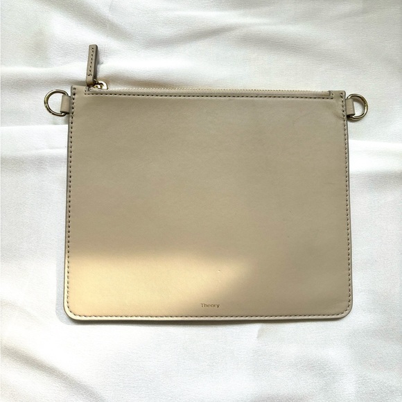 Theory Minimalist Transformer Pouch Handbag in Genuine Leather Light Grey - Picture 4 of 9
